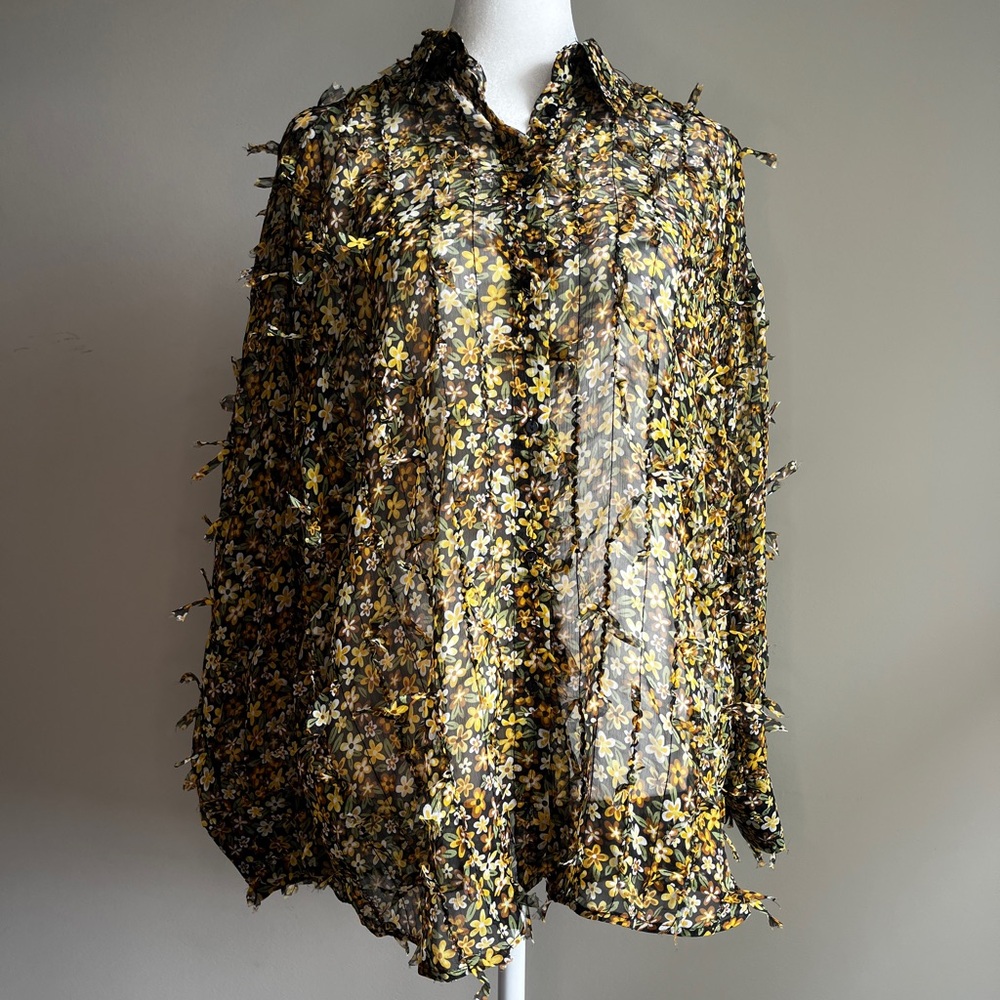 Zara Women’s Medium Floral Sheer Black and Yellow Shirt
